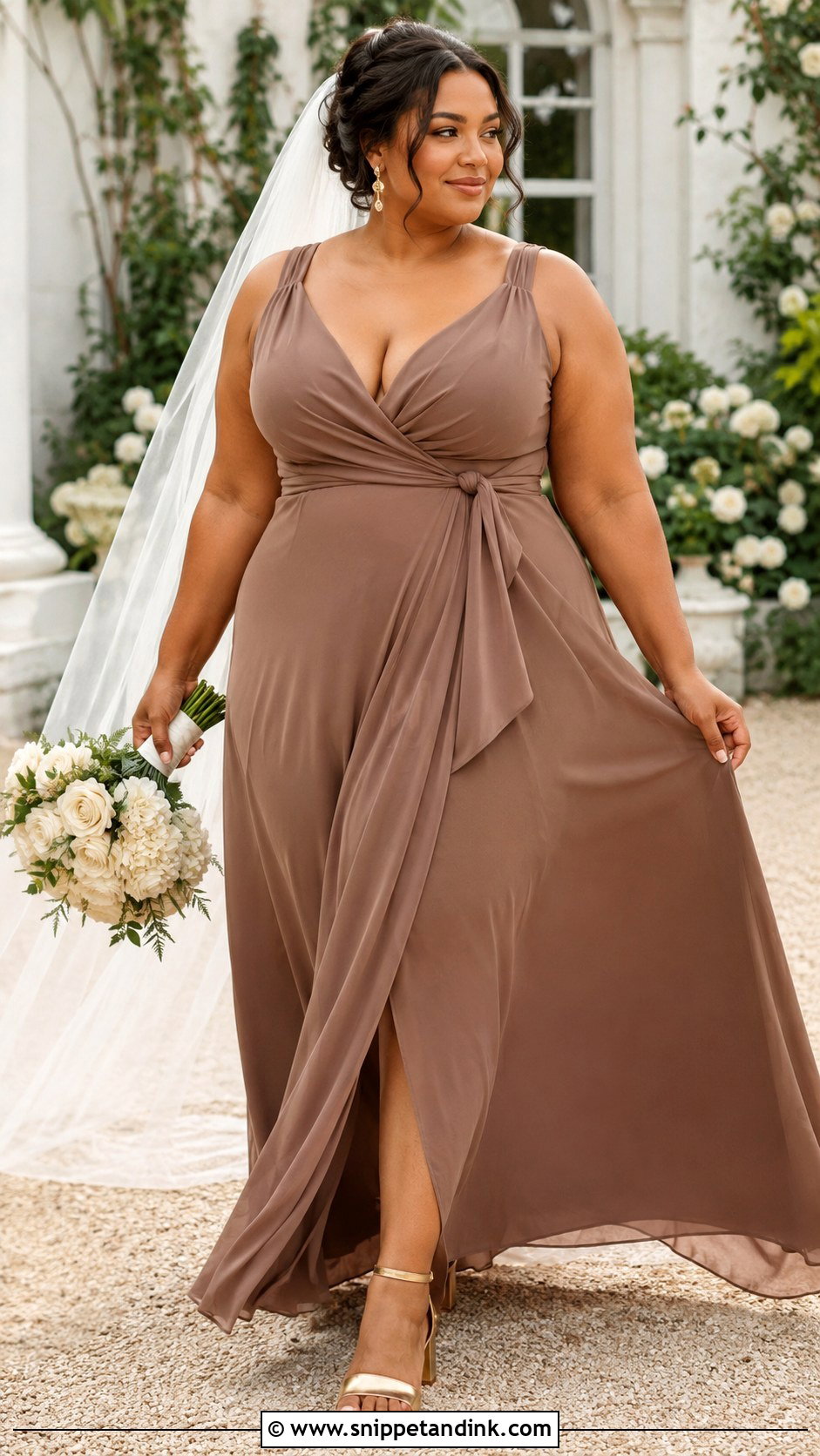 Plus Size Brown Wrap Bridal Dress - Snippet and Ink - 20 Brown Bridal Dress Ideas