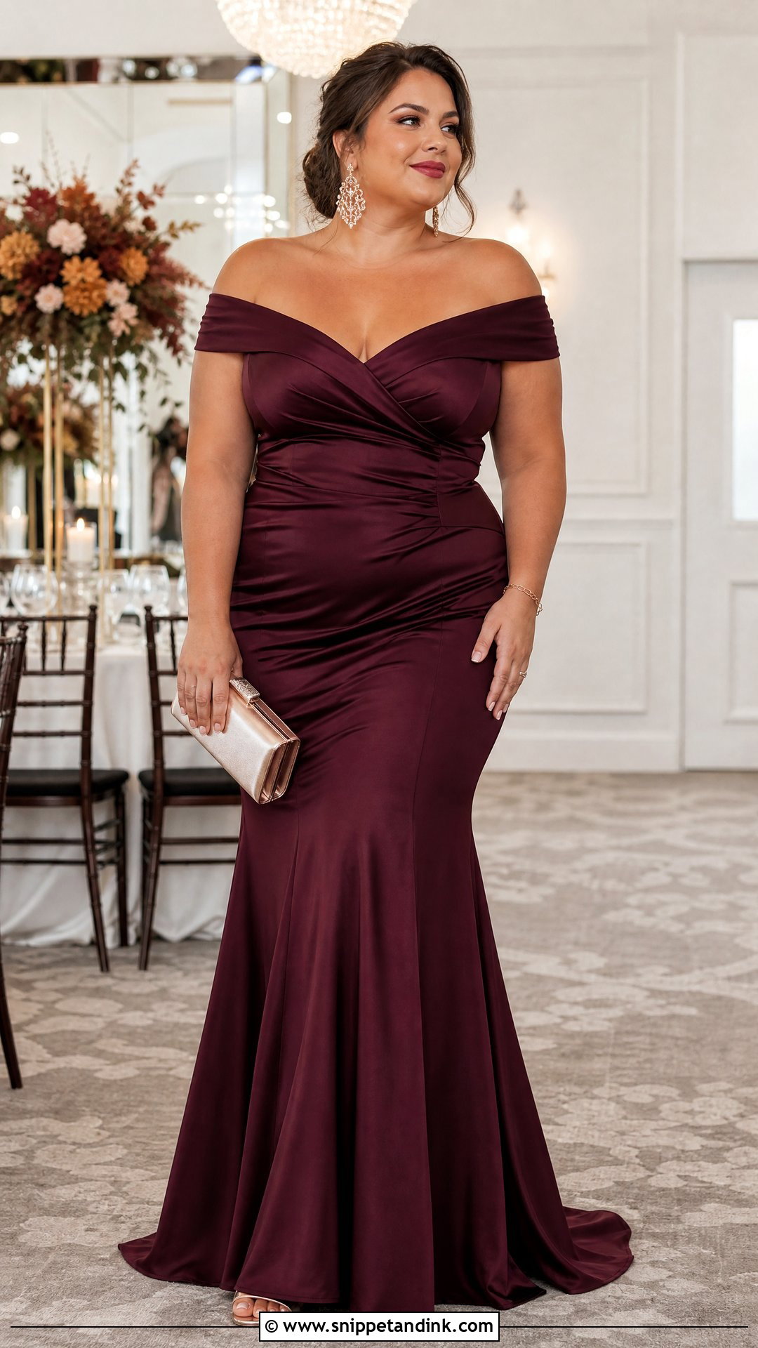 Plus Size Burgundy Off Shoulder Gown - Snippet and Ink - 20 Plus Size Gowns Formal Wedding Parties