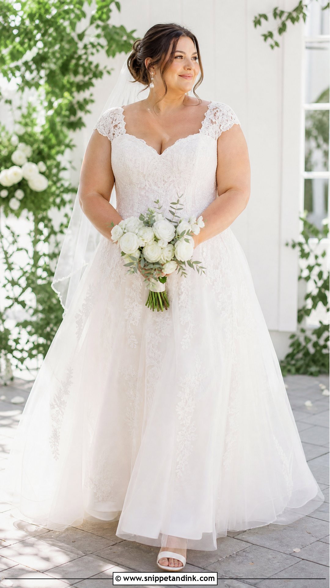 Plus Size Cap Sleeve Lace Wedding Dress - Snippet and Ink - 20 Plus Size Lace Wedding Dress Ideas