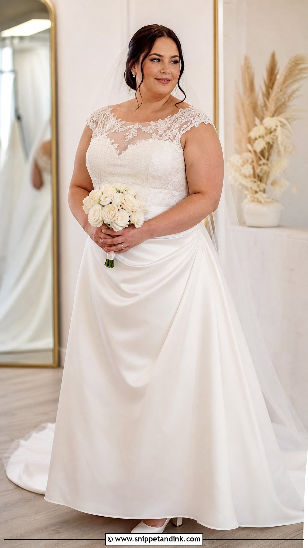 Plus Size Cap Sleeve Satin A Line Wedding Dress - Snippet and Ink - 20 Plus Size a Line Wedding Dresses