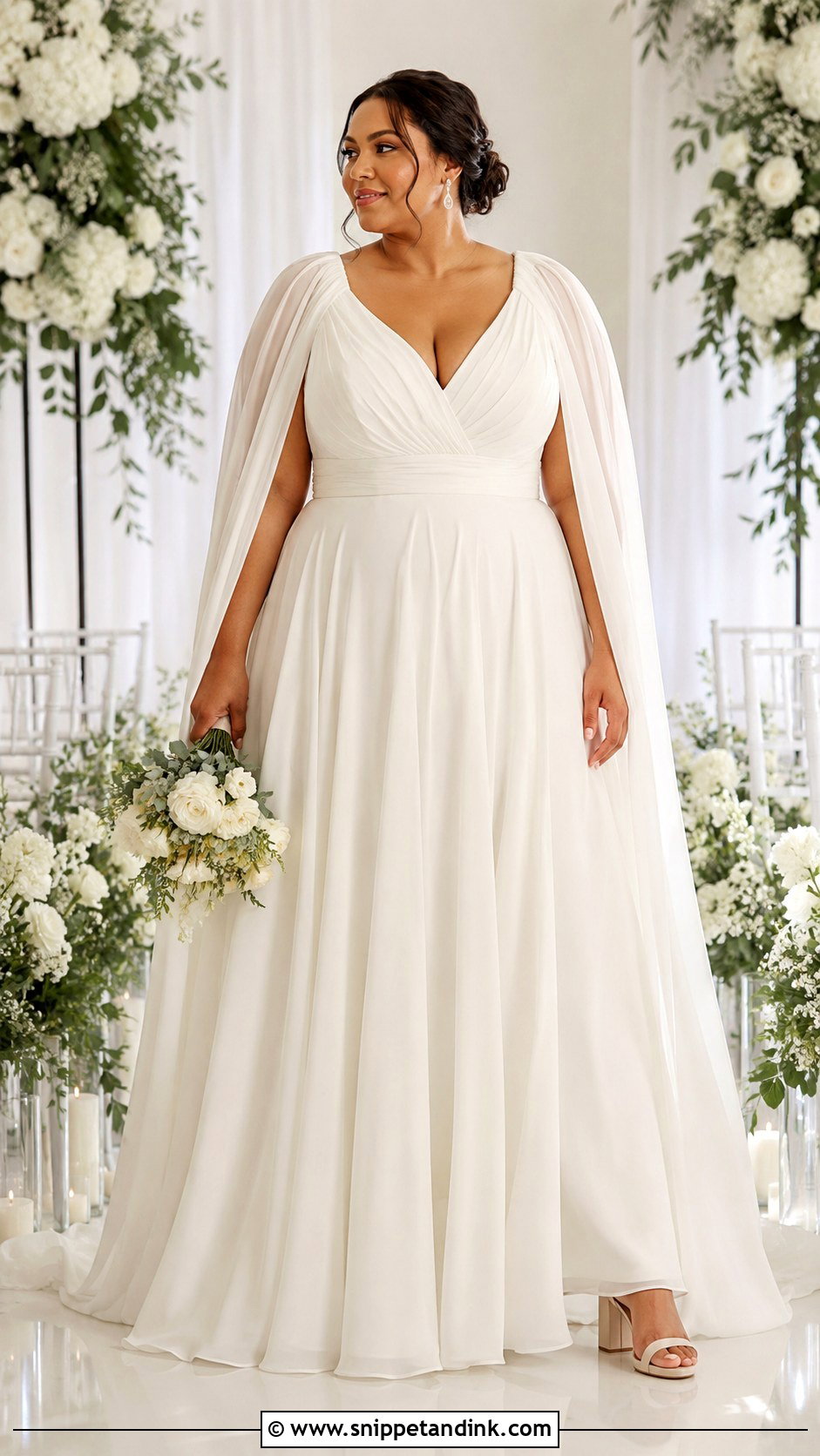 Plus Size Cape Sleeve Wedding Dress - Snippet and Ink - 20 Cape Sleeve Wedding Dress Ideas