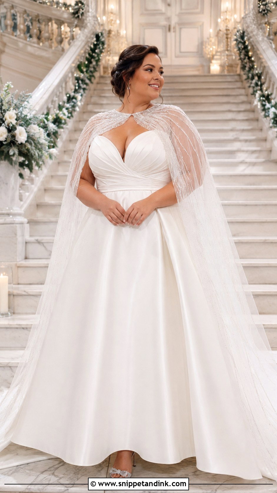 Plus Size Cape Wedding Dress With Crystal Heels - Snippet and Ink - 25 Unique Plus Size Wedding Dresses