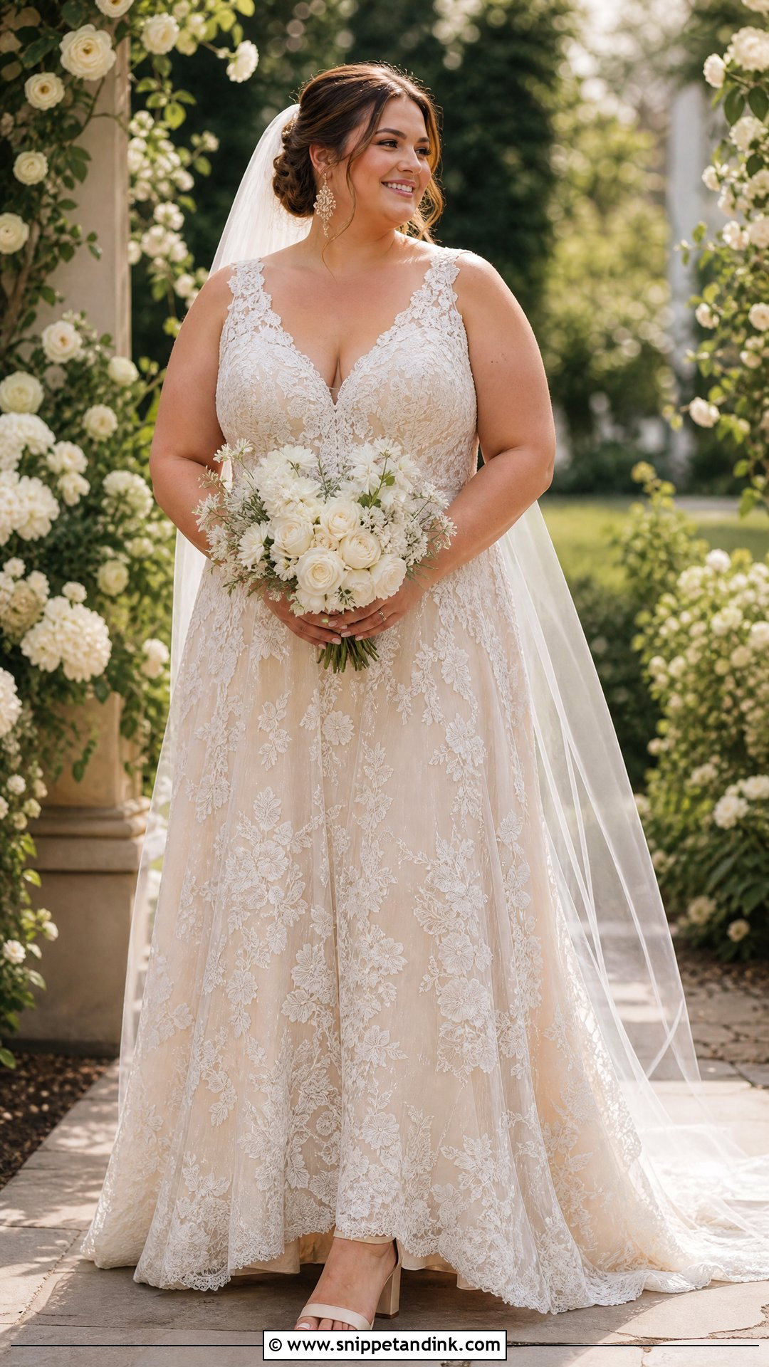 Plus Size Champagne Lace A Line Wedding Dress - Snippet and Ink - 20 Plus Size a Line Wedding Dresses
