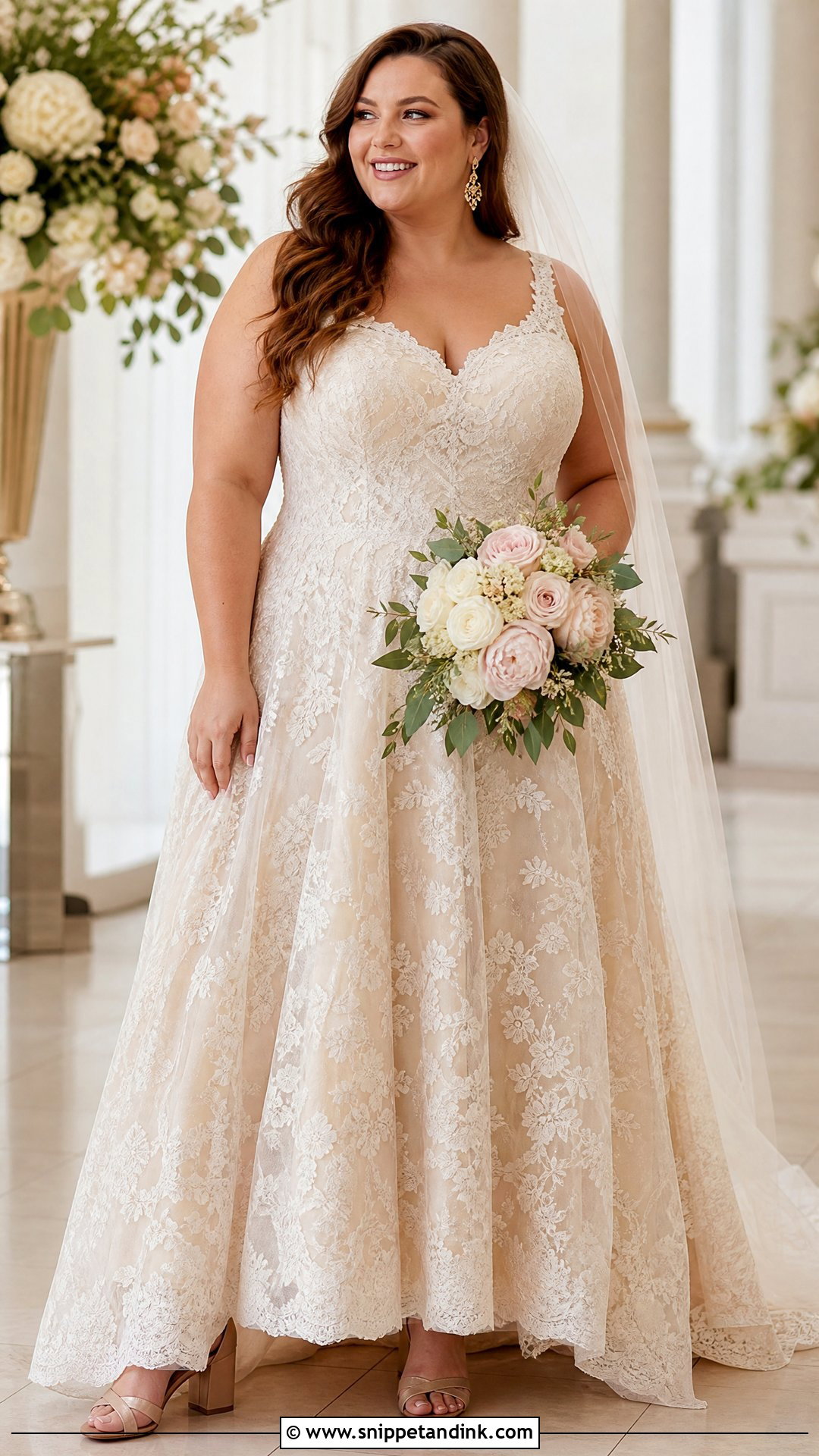 Plus Size Champagne Lace Wedding Dress - Snippet and Ink - 20 Plus Size Lace Wedding Dress Ideas