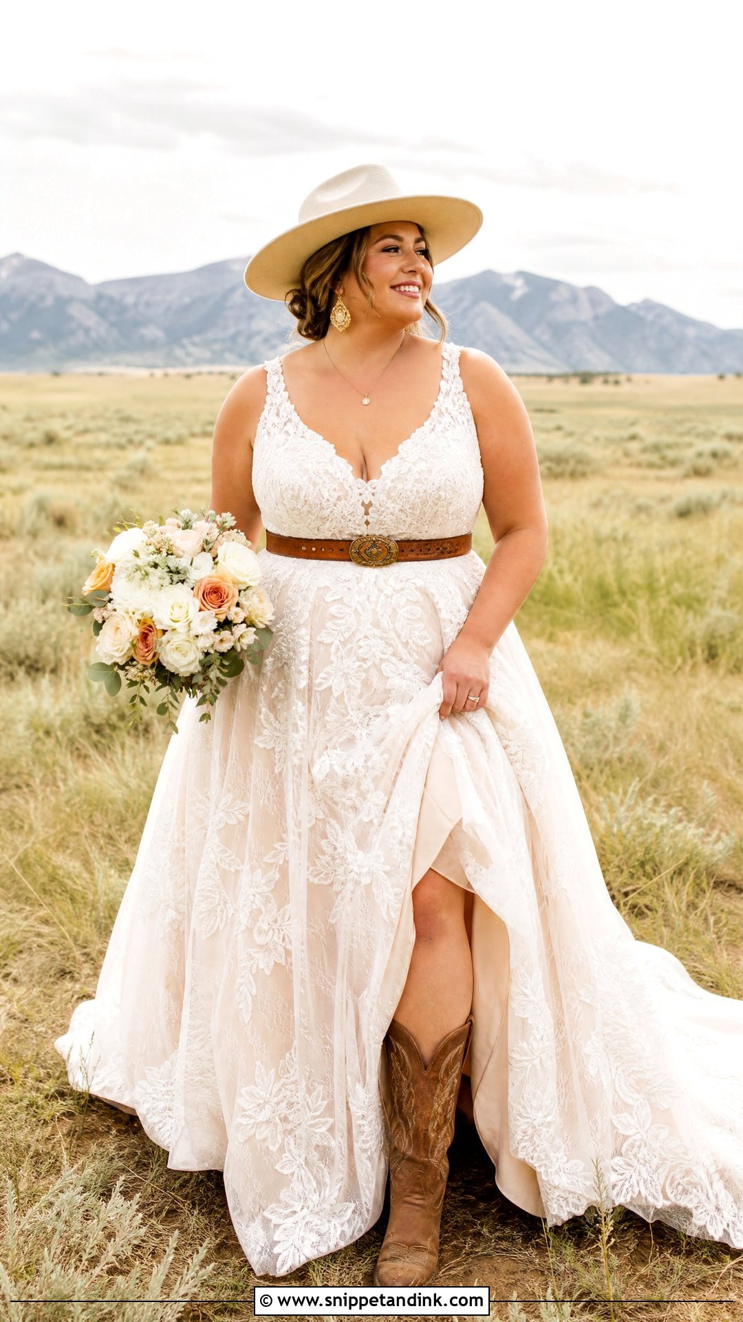 Plus Size Champagne Western Wedding Dress - Snippet and Ink - 20 Plus Size Western Wedding Dresses