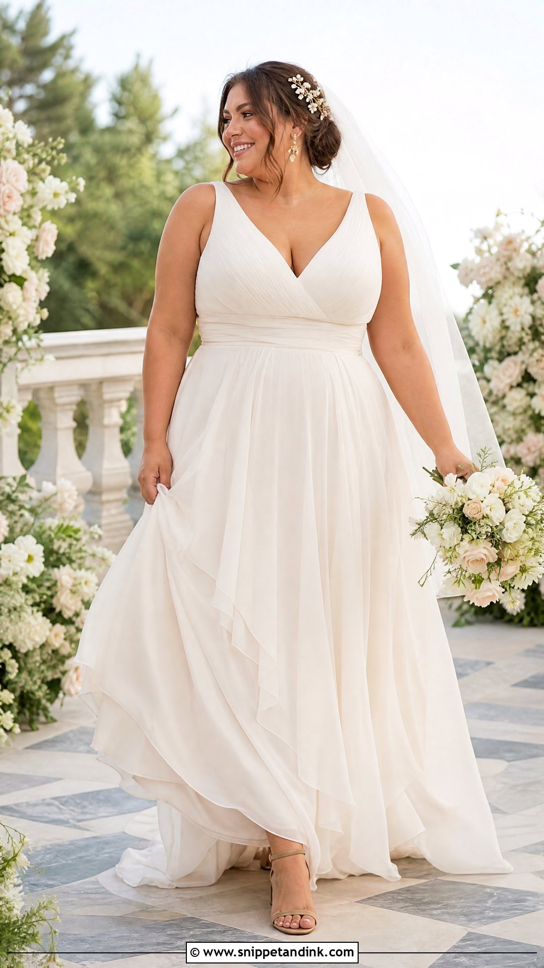 Plus Size Chiffon V Neck A Line Wedding Dress - Snippet and Ink - 20 Plus Size a Line Wedding Dresses
