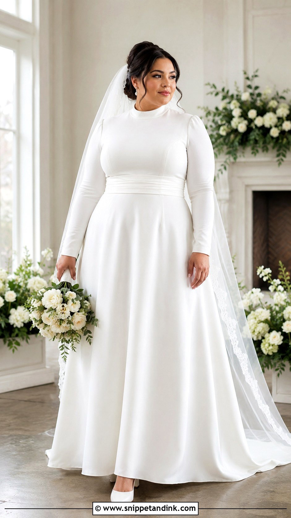 Plus Size Closed Wedding Dress With Defined Waist - Snippet and Ink - 20 Closed Wedding Dress Ideas