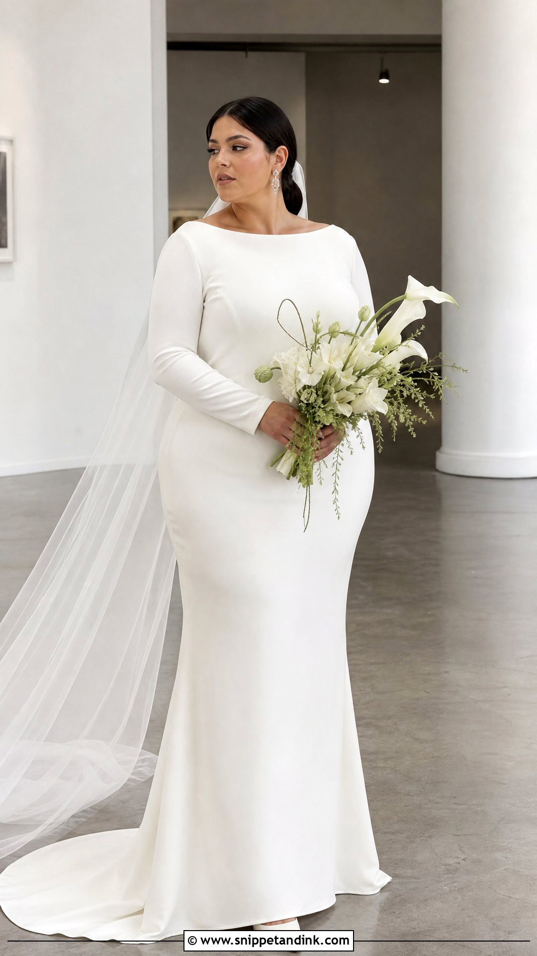 Plus Size Column Wedding Dress With Fitted Sleeves - Snippet and Ink - 20 Plus Size Wedding Dress with Sleeves
