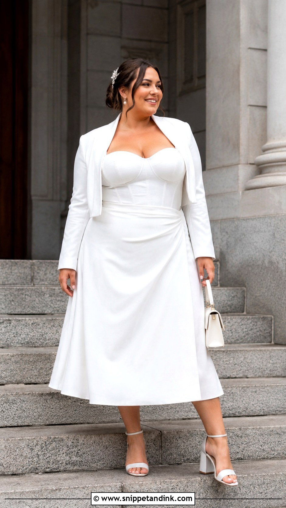 Plus Size Corset Midi City Hall Wedding Dress - Snippet and Ink - 20 City Hall Wedding Dress Civil Ceremony Outfit Ideas