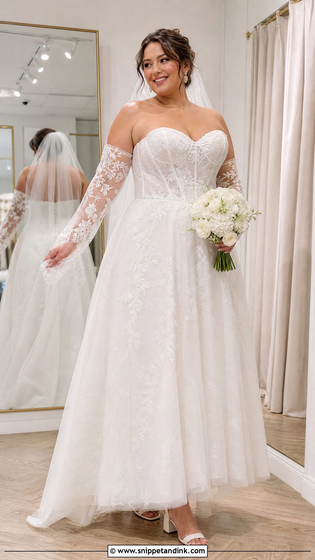 Plus Size Corset Wedding Dress With Detachable Sleeves - Snippet and Ink - 20 Plus Size Corset Wedding Dress Ideas