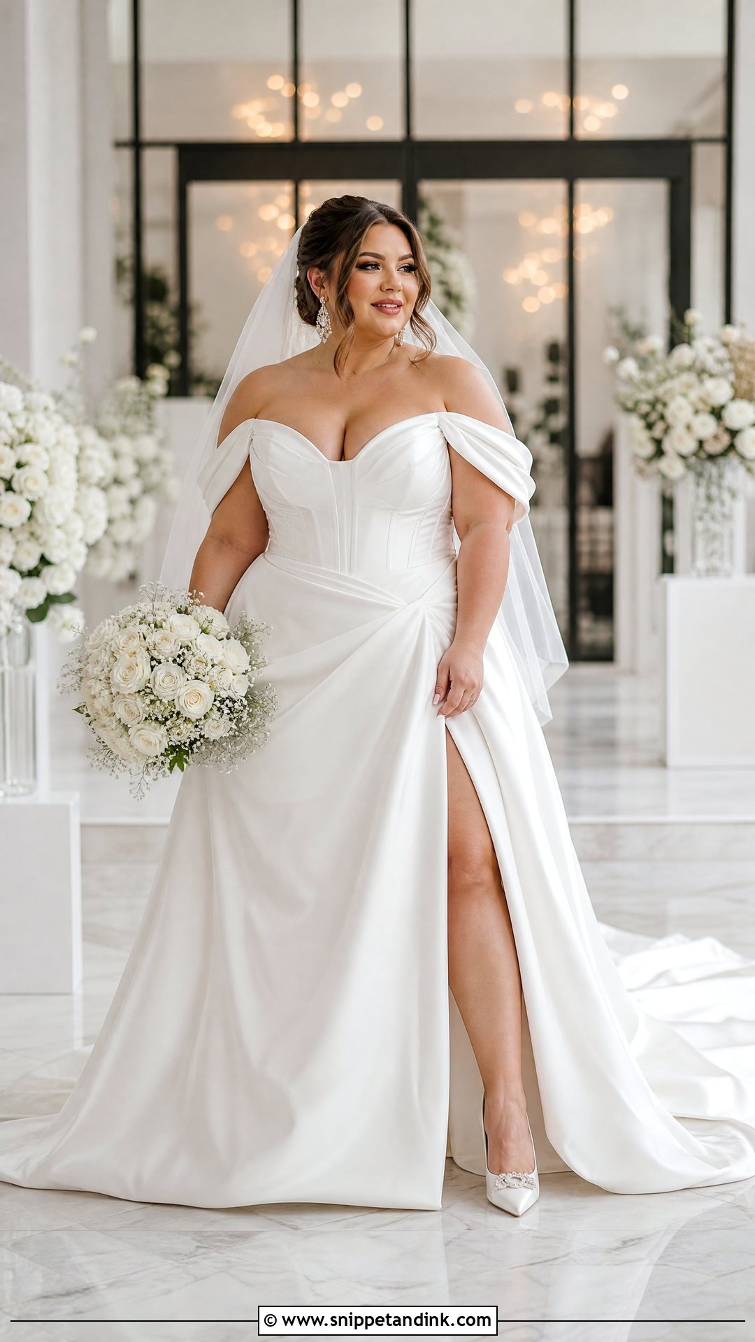 Plus Size Corset Wedding Dress With Draped Sleeves - Snippet and Ink - 20 Plus Size Wedding Dress with Sleeves