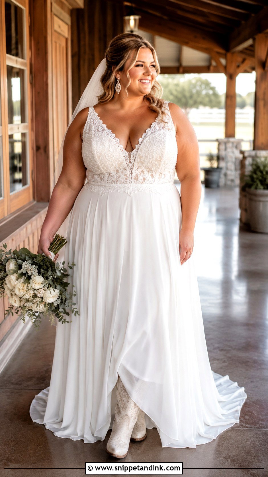 Plus Size Country Wedding Gown With Supportive Cowboy Boots - Snippet and Ink - 20 Country Wedding Gowns