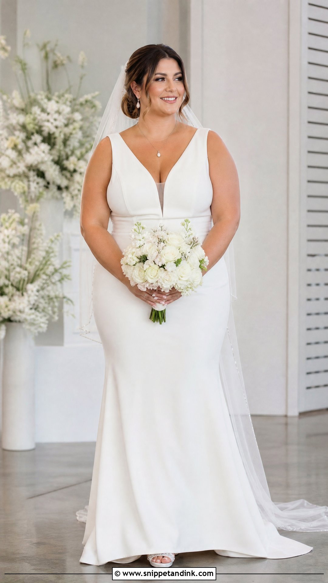 Plus Size Crepe V Neck Wedding Dress - Snippet and Ink - 20 Plus Size Simple Wedding Dress Ideas
