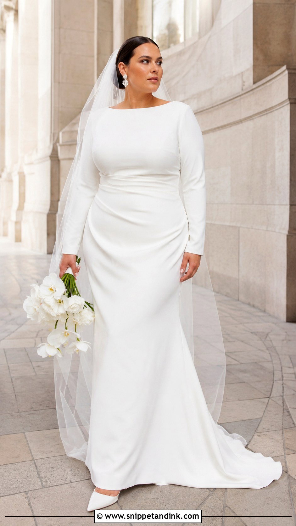 Plus Size Crepe Wedding Dress With Sleeves - Snippet and Ink - 25 Plus Size Wedding Dresses with Sleeves