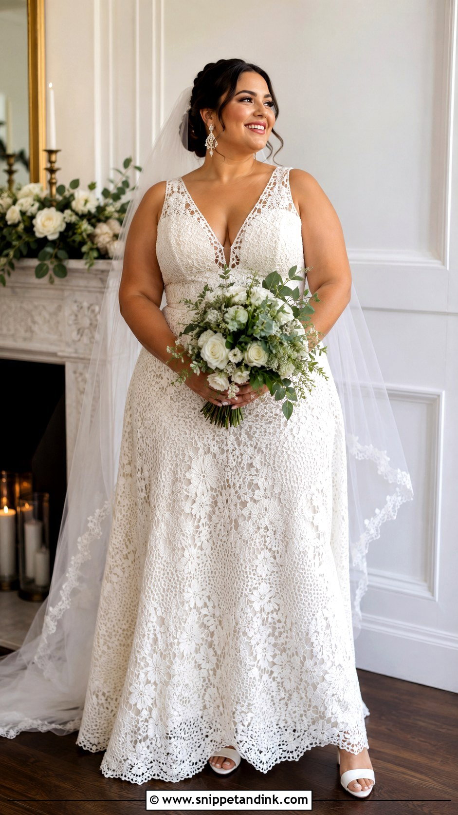 Plus Size Crochet Wedding Dress With V Neck - Snippet and Ink - 20 Crochet Wedding Dresses