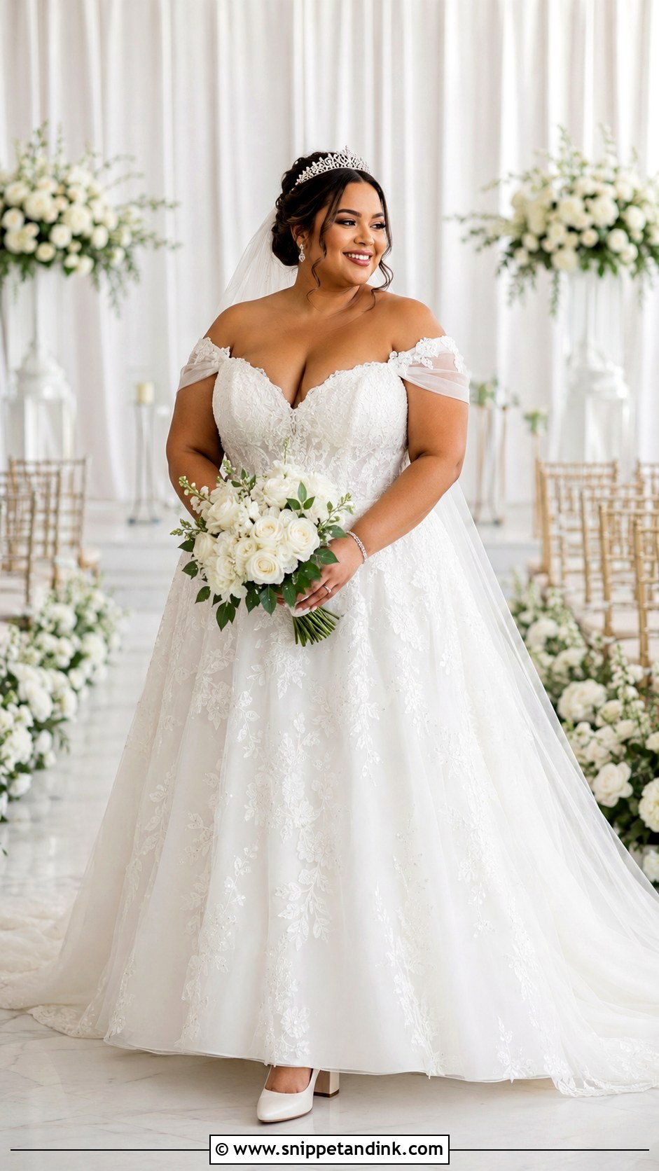 Plus Size Crown Bride With A Line Gown - Snippet and Ink - 20 Crown Bride Ideas