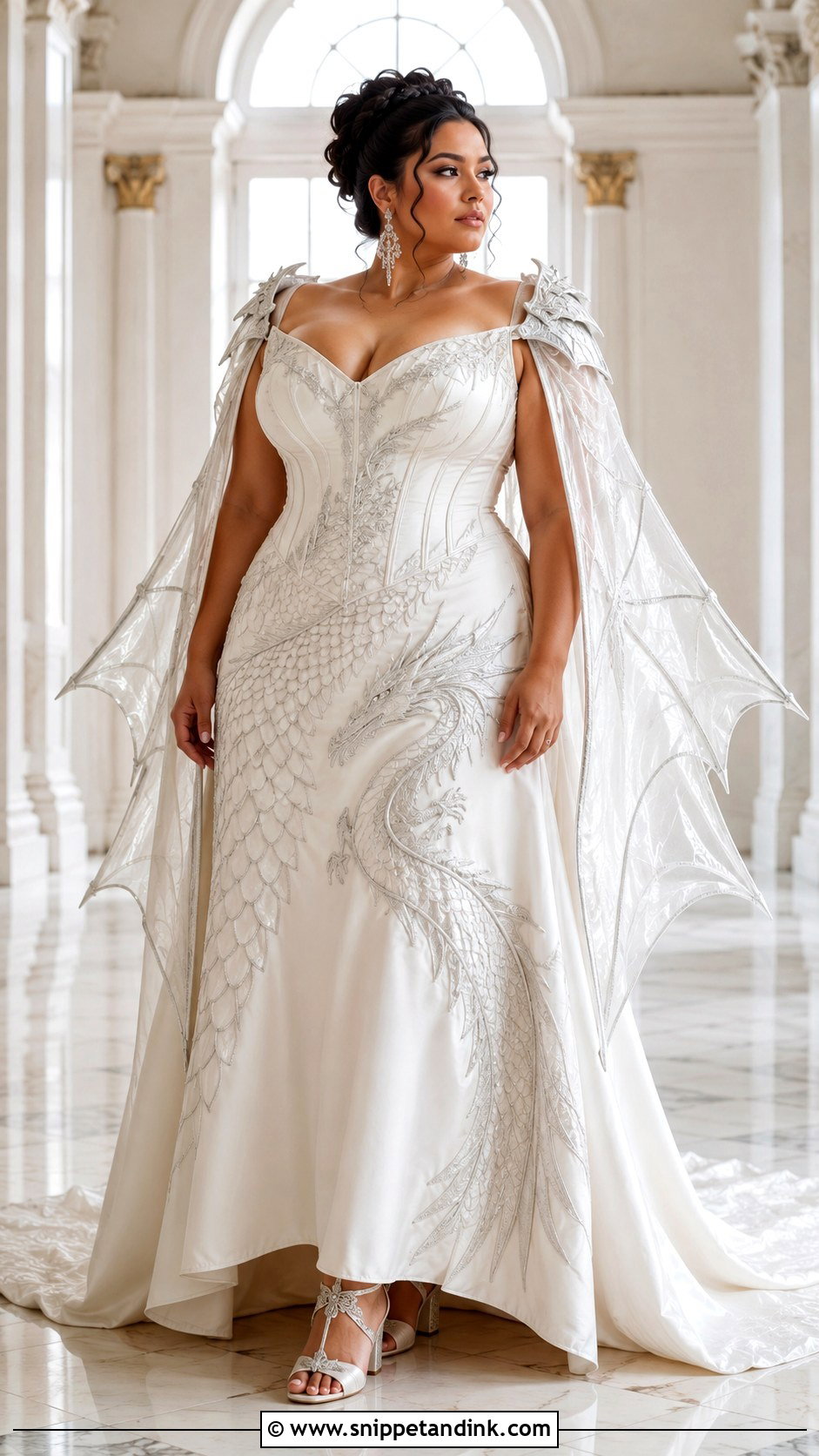 Plus Size Dragon Wedding Dress With A Cape - Snippet and Ink - 20 Dragon Wedding Dress Ideas