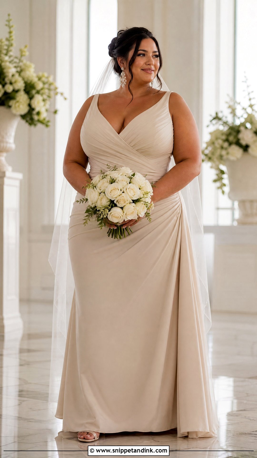 Plus Size Draped Light Brown Wedding Dress - Snippet and Ink - 20 Light Brown Wedding Dress Ideas