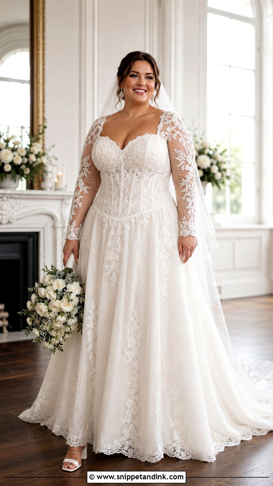 Plus Size Drop Waist Wedding Dress With Full Sleeves - Snippet and Ink - 20 Drop Waist Wedding Dress with Sleeves