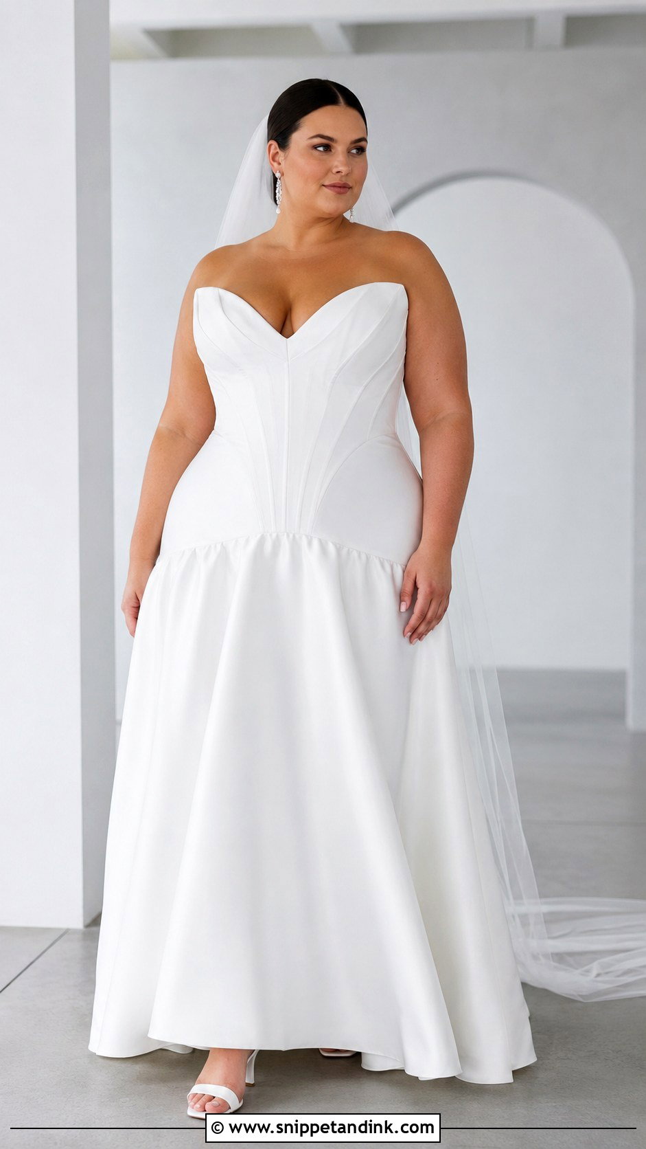 Plus Size Drop Waist Wedding Dress With Sleek Hair - Snippet and Ink - 25 Unique Plus Size Wedding Dresses