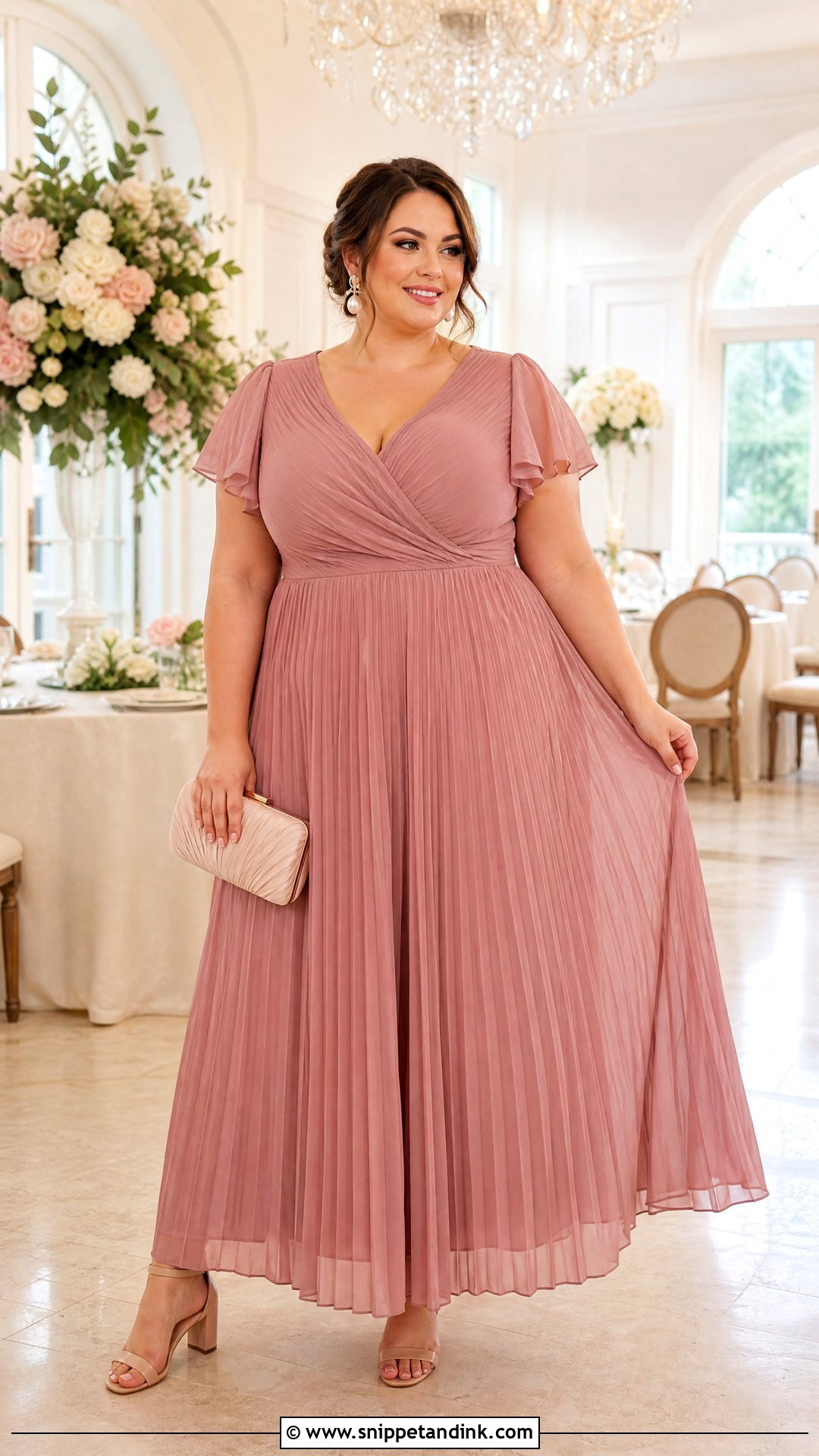 Plus Size Dusty Rose Pleated Gown - Snippet and Ink - 20 Plus Size Gowns Formal Wedding Parties