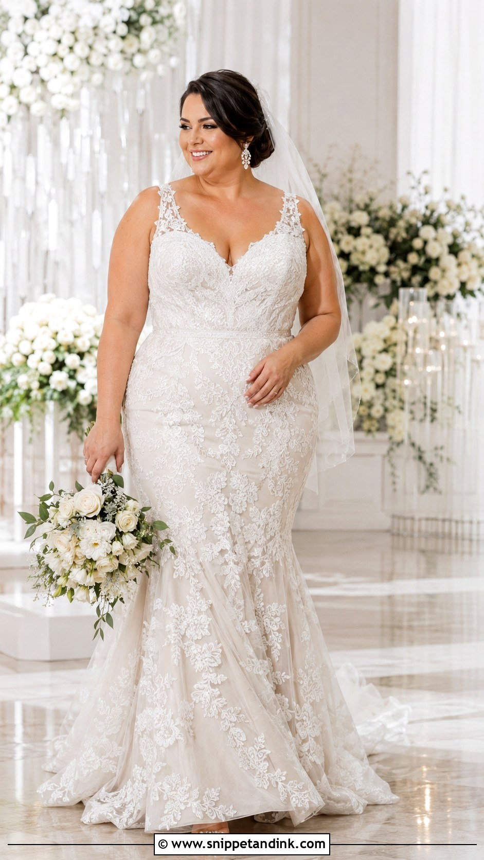 Plus Size Embroidered Fit And Flare Wedding Gown - Snippet and Ink - 20 Embroidered Wedding Gown Ideas