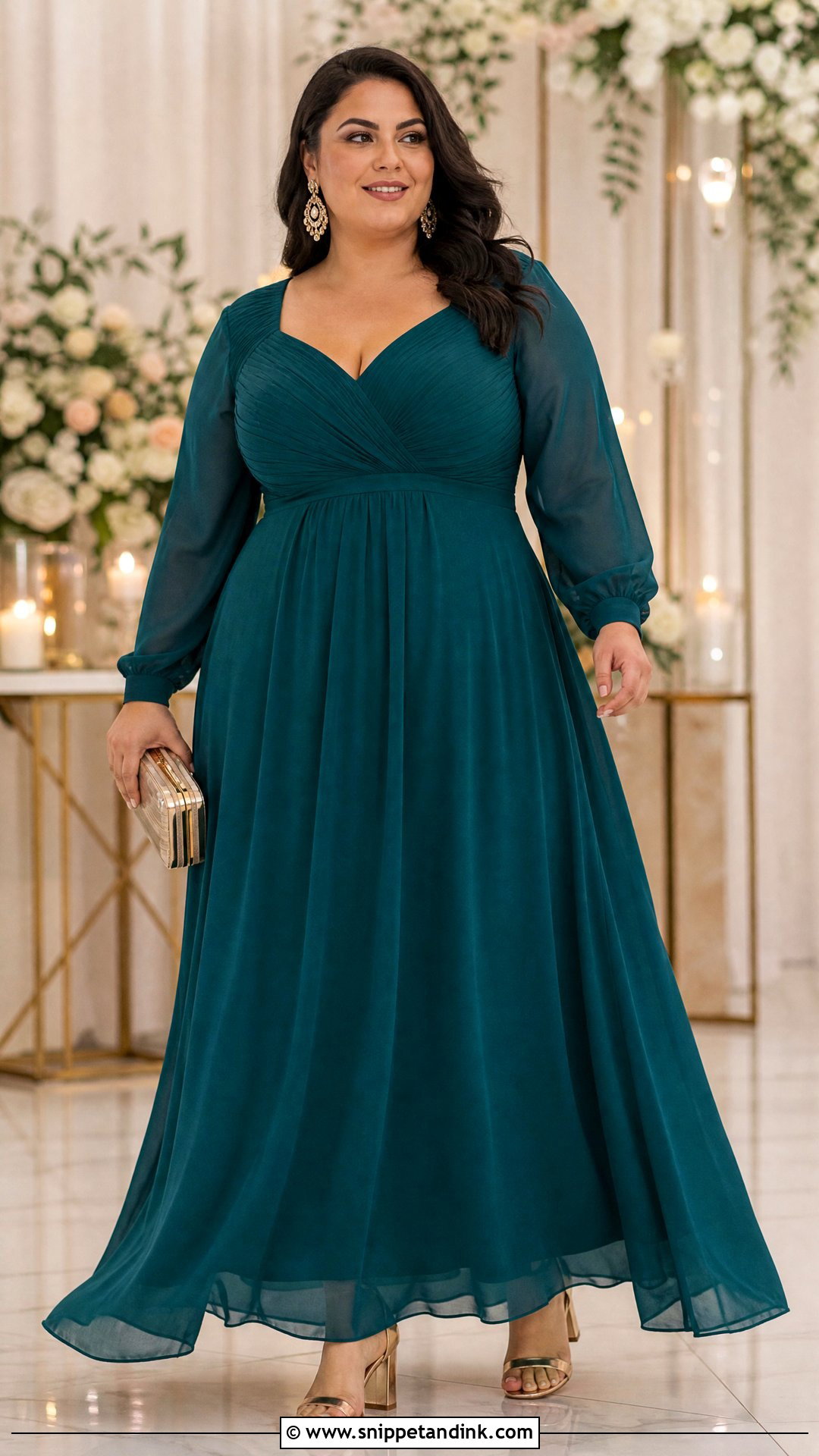 Plus Size Empire Waist Long Gown with Sleeves - Snippet and Ink - 20 Long Gown with Sleeves