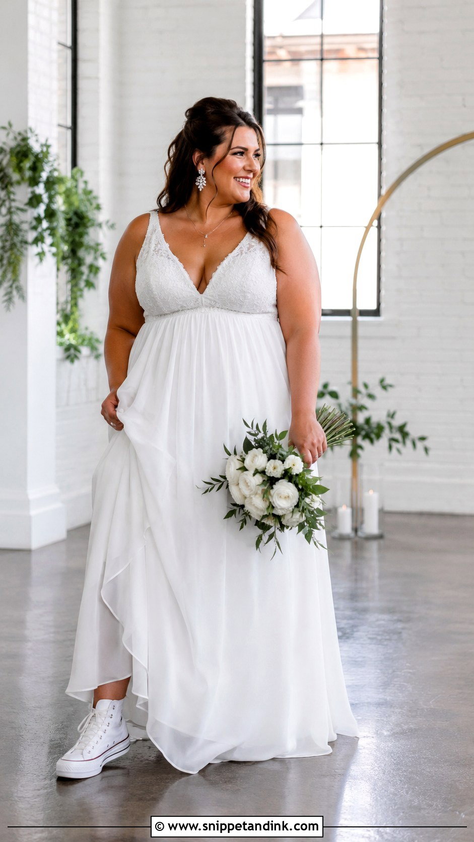 Plus Size Empire Waist Wedding Dress With High Top Converse - Snippet and Ink - 20 Wedding Dress with Converse Ideas