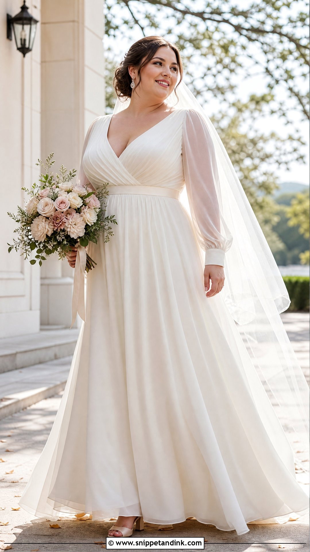 Plus Size Empire Waist Wedding Dress With Sheer Sleeves - Snippet and Ink - 20 Plus Size Wedding Dress with Sleeves