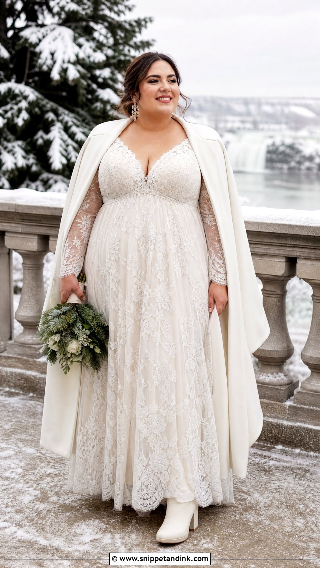 Plus Size Empire Waist Winter Elopement Dress - Snippet and Ink - 25 Winter Elopement Dress Ideas