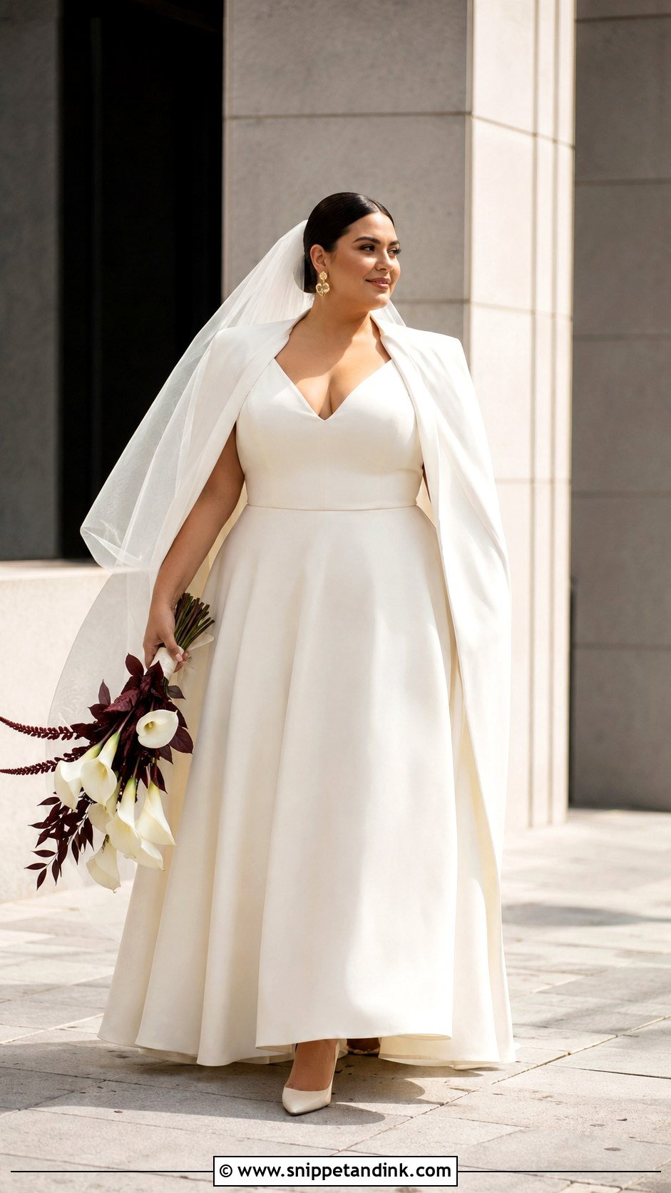 Plus Size Fall Crepe Fit And Flare Wedding Dress - Snippet and Ink - 20 Fall Wedding Dress Plus Size Ideas