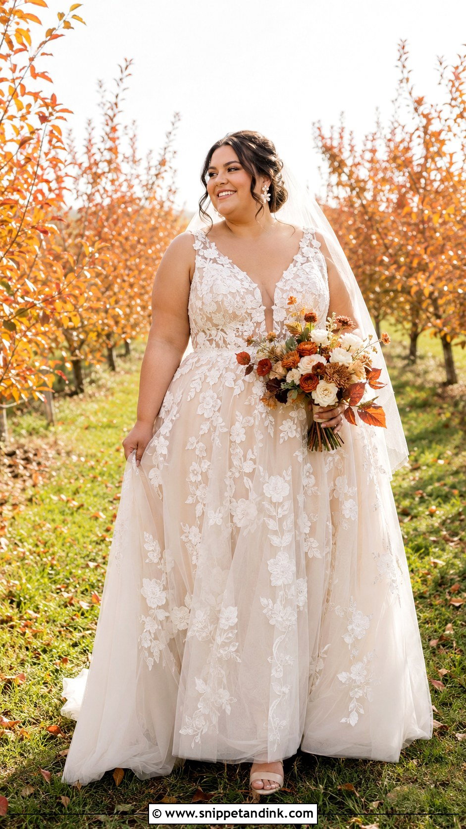 Plus Size Fall Floral Applique Wedding Dress - Snippet and Ink - 20 Fall Wedding Dress Plus Size Ideas