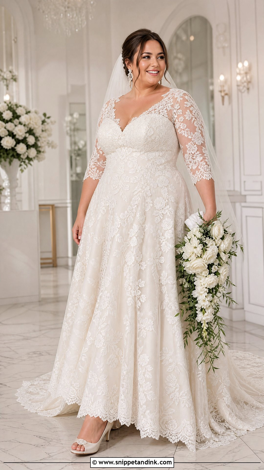 Plus Size Fit And Flare Wedding Dress With Three Quarter Sleeves - Snippet and Ink - 20 Plus Size Wedding Dress with Sleeves