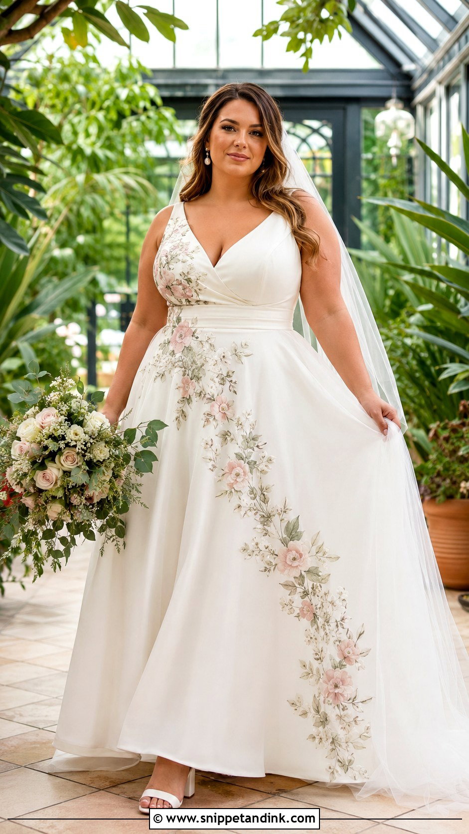 Plus Size Floral A Line Wedding Dress - Snippet and Ink - 20 Botanical Wedding Dress Ideas
