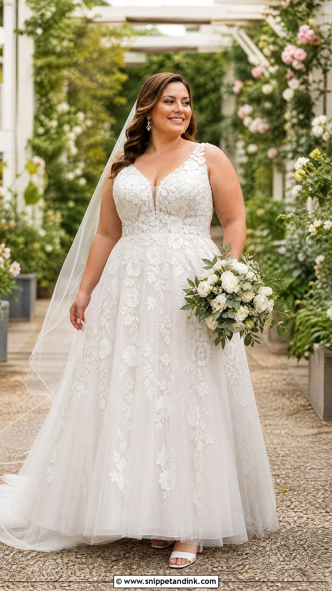 Plus Size Floral A Line Wedding Dress - Snippet and Ink - 20 Wedding Dresses with Flowers Detail