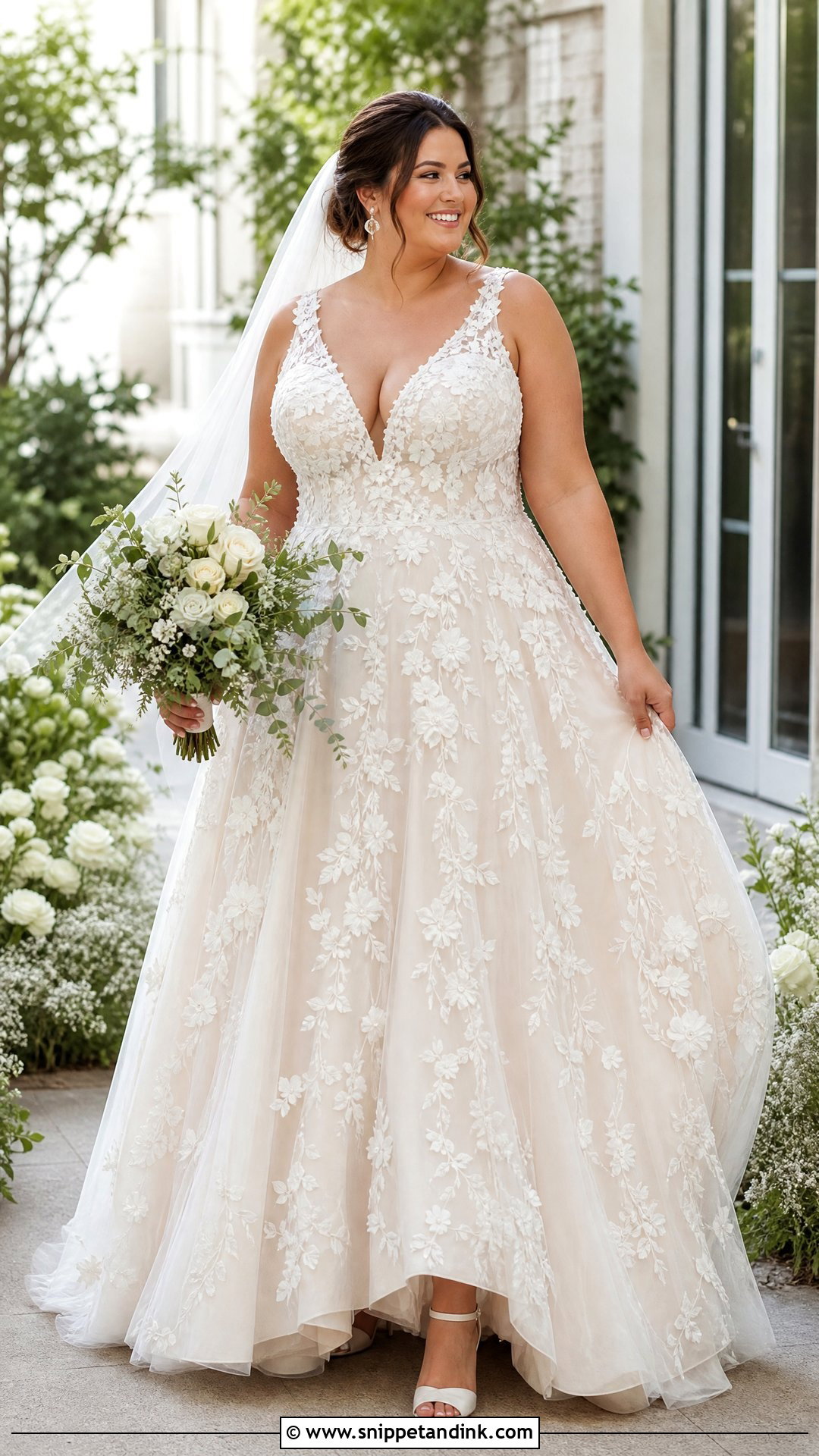 Plus Size Floral Applique Wedding Dress - Snippet and Ink - 20 Wedding Dresses for Curvy Brides Plus Size