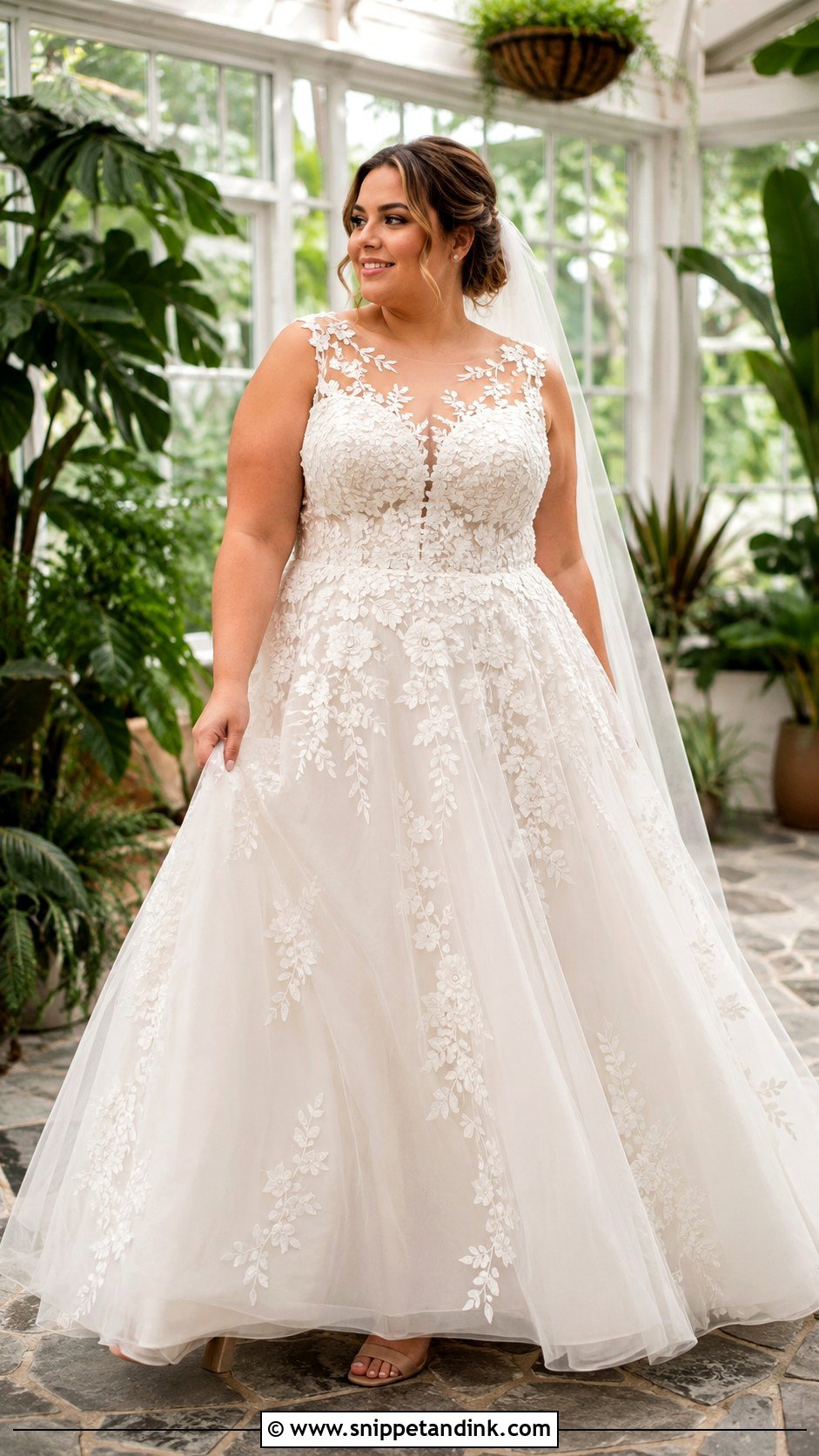 Plus Size Floral Applique Wedding Dress - Snippet and Ink - 20 Large Wedding Dress Ideas