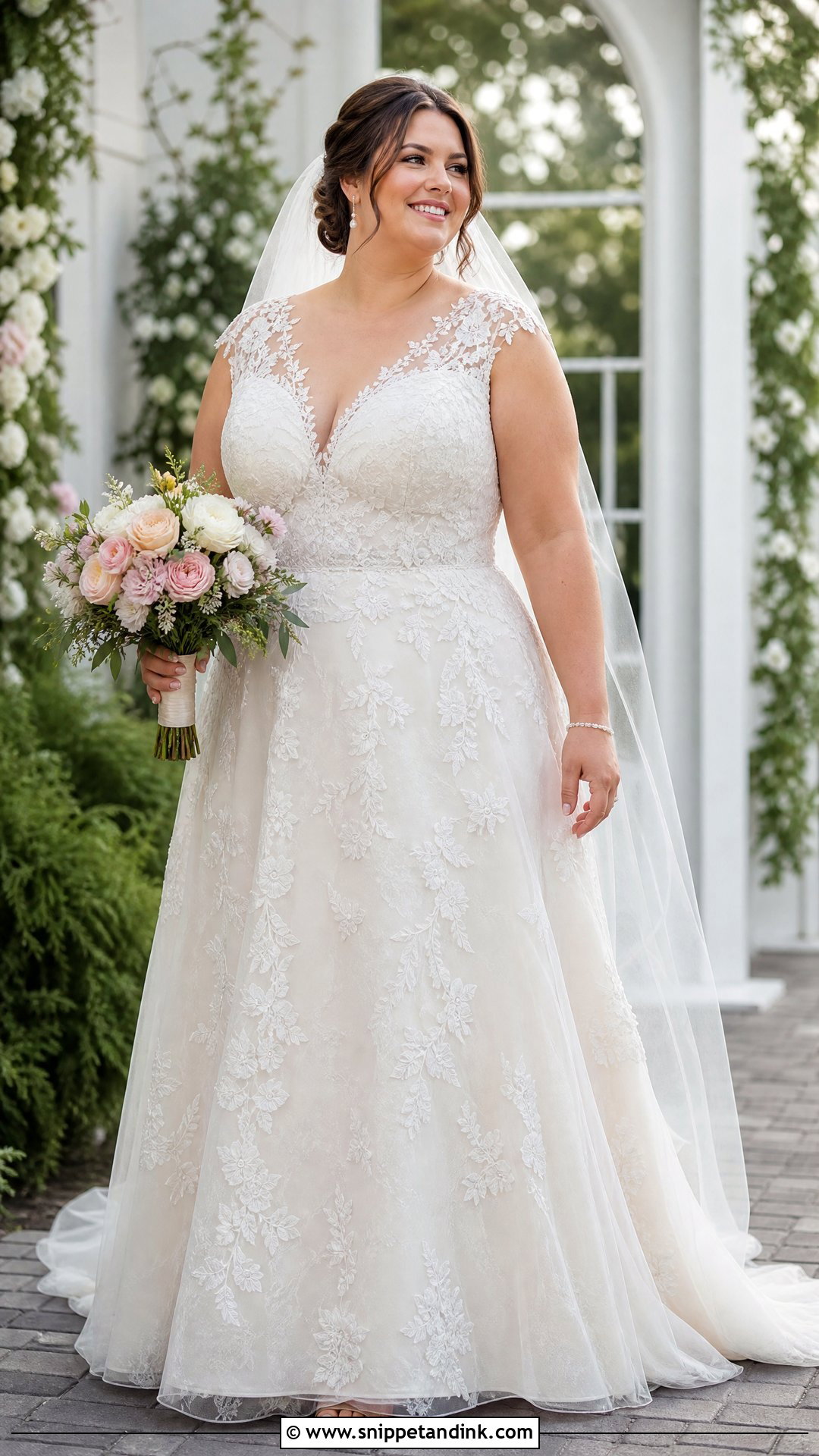Plus Size Floral Lace Wedding Dress With Cap Sleeves - Snippet and Ink - 20 Plus Size Wedding Dress with Sleeves