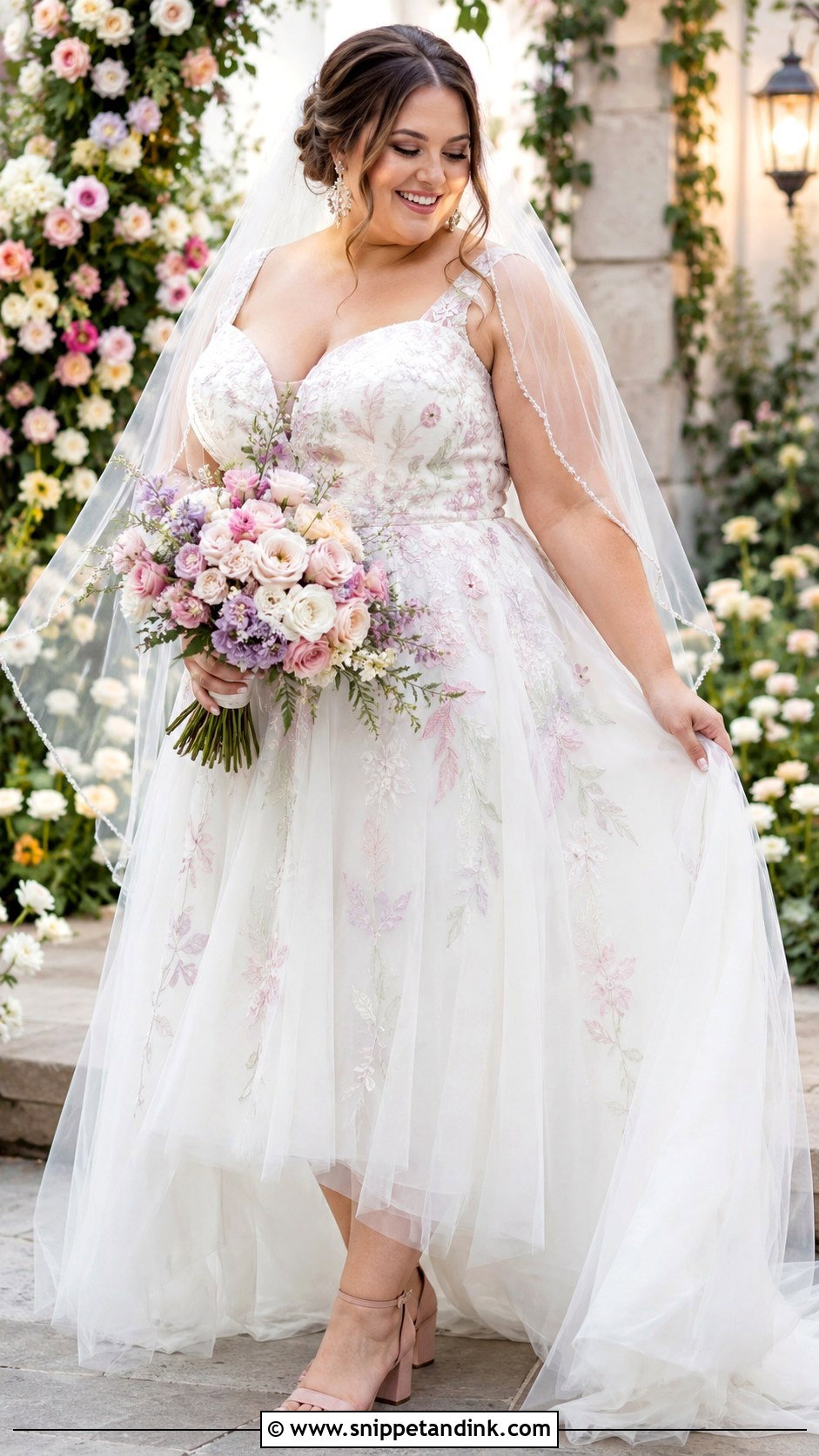 Plus Size Floral Wedding Dress With Colored Shoes - Snippet and Ink - 25 Unique Plus Size Wedding Dresses