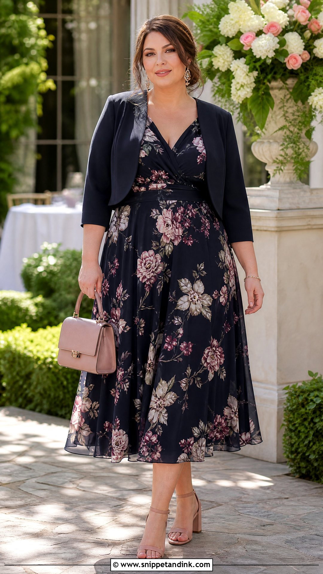 Plus Size Floral Wrap Tea Length Gown - Snippet and Ink - 20 Tea Length Gown Ideas