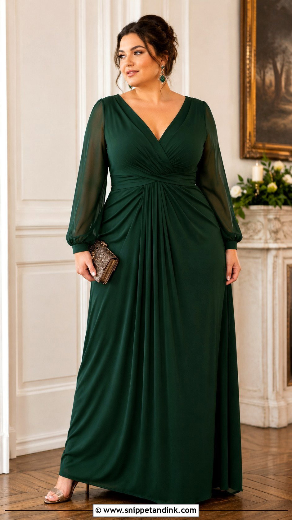 Plus Size Forest Green Long Sleeve Gown - Snippet and Ink - 20 Plus Size Formal Dresses for Wedding
