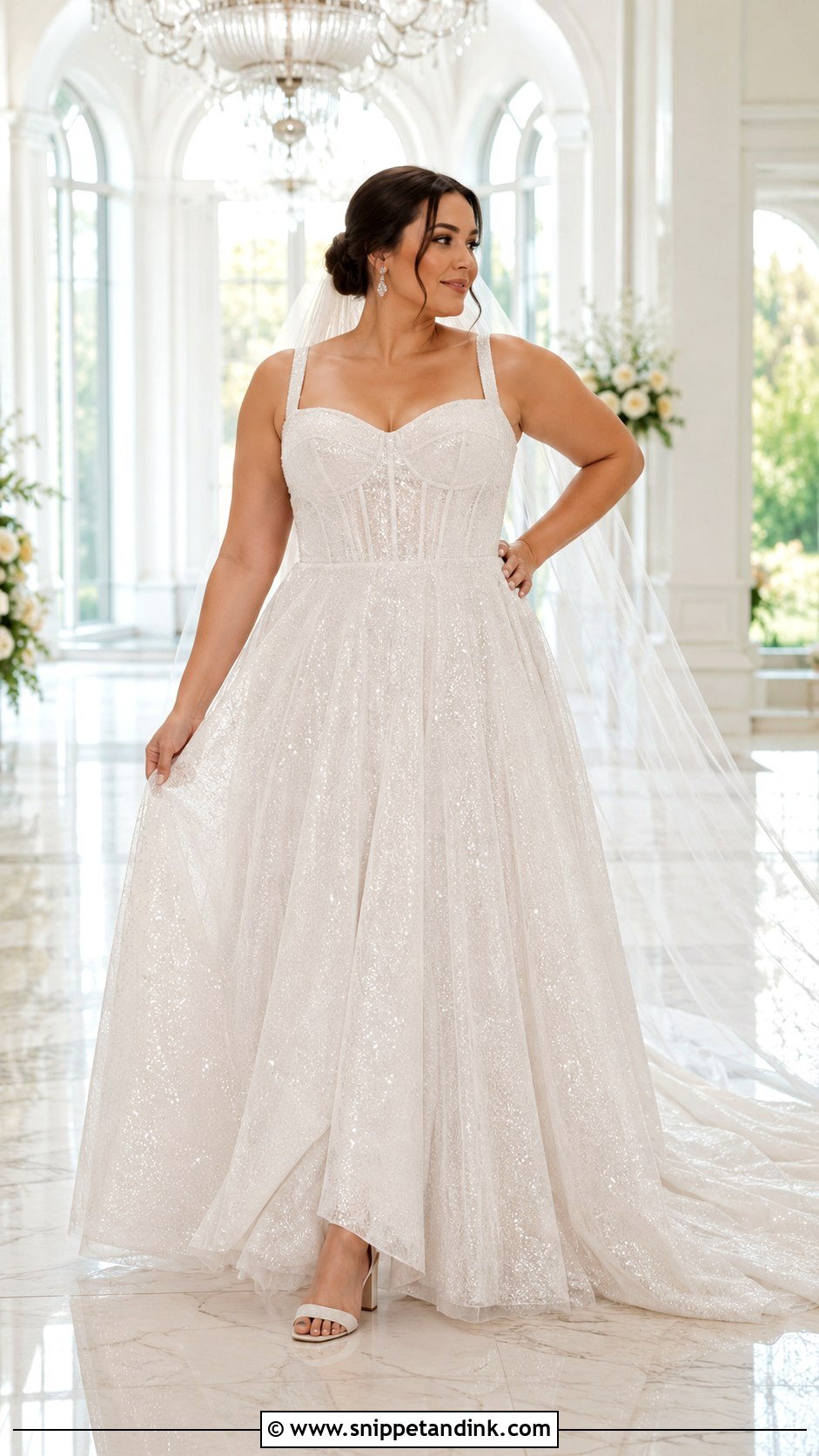 Plus Size Glitter A Line Wedding Dress - Snippet and Ink - 20 Glittery Wedding Dress Ideas