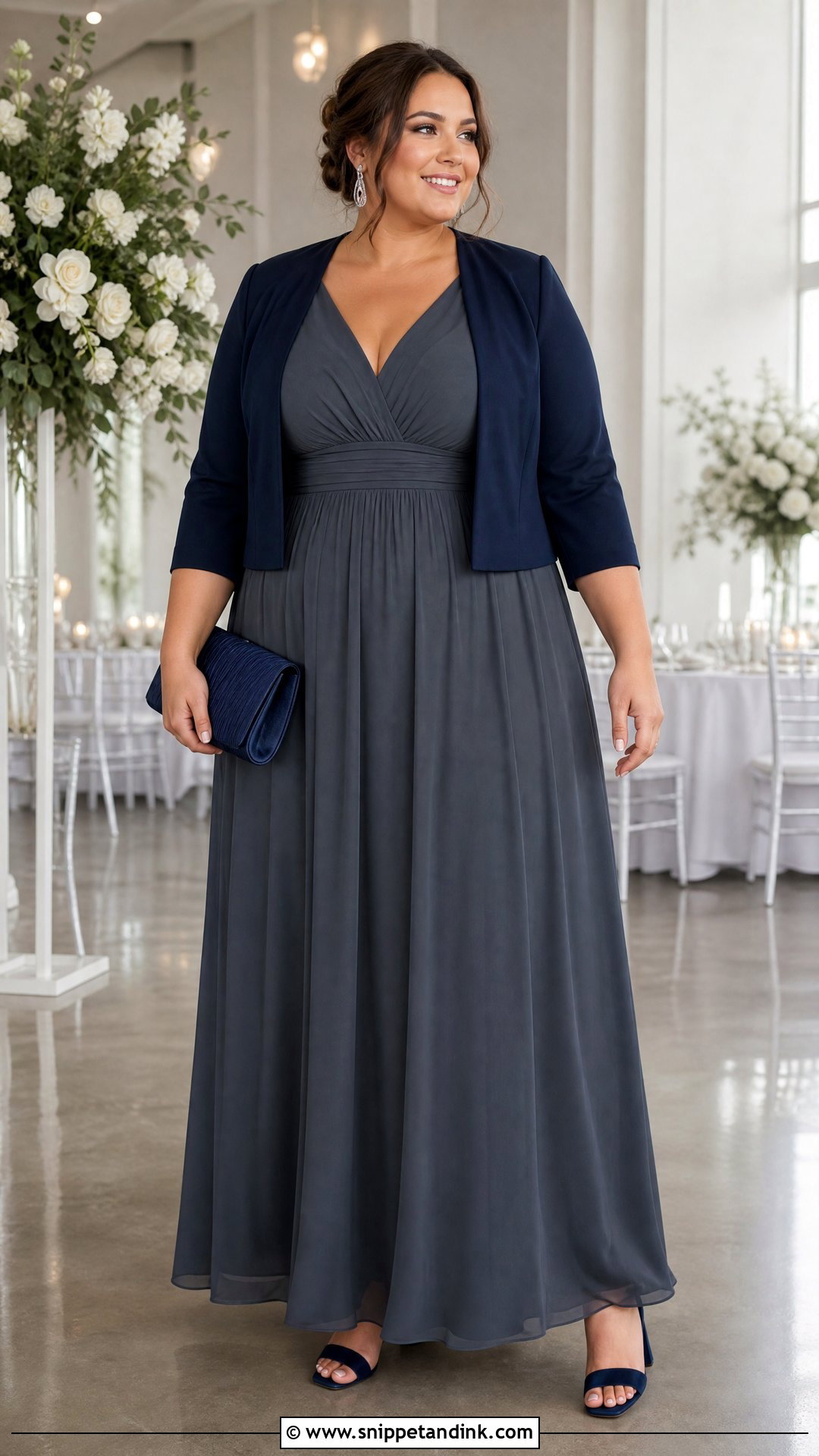 Plus Size Grey Empire Waist Dress Wedding Outfit - Snippet and Ink - 20 Grey Dress Outfit Wedding Ideas