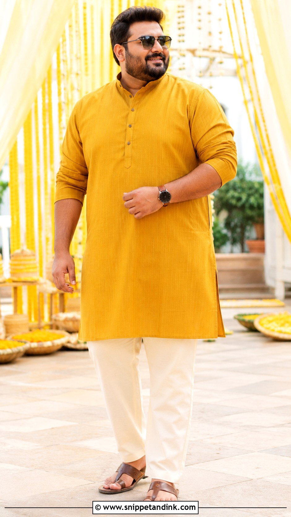 Plus Size Haldi Kurta With Straight Pants - Snippet and Ink - 20 Haldi Outfit for Bride Brother Ideas