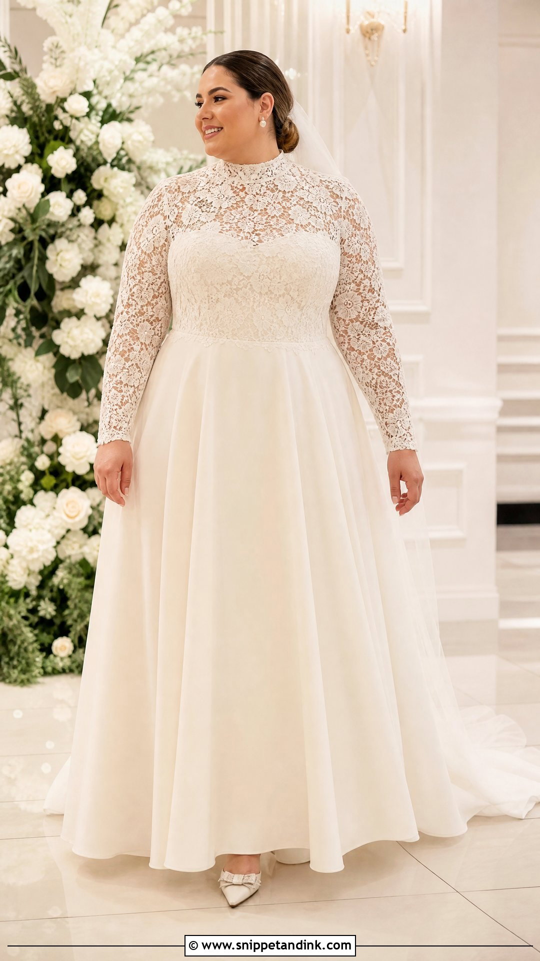 Plus Size High Neck A Line Wedding Dress With Sleeves - Snippet and Ink - 20 Plus Size a Line Wedding Dresses