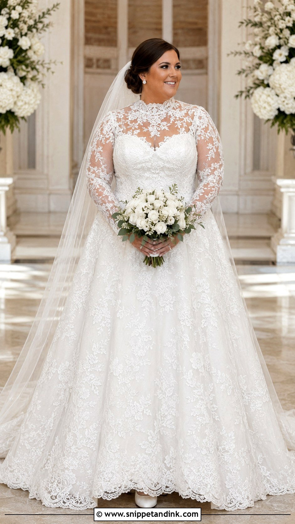Plus Size High Neck Lace Wedding Dress - Snippet and Ink - 20 Fat Wedding Dress Ideas