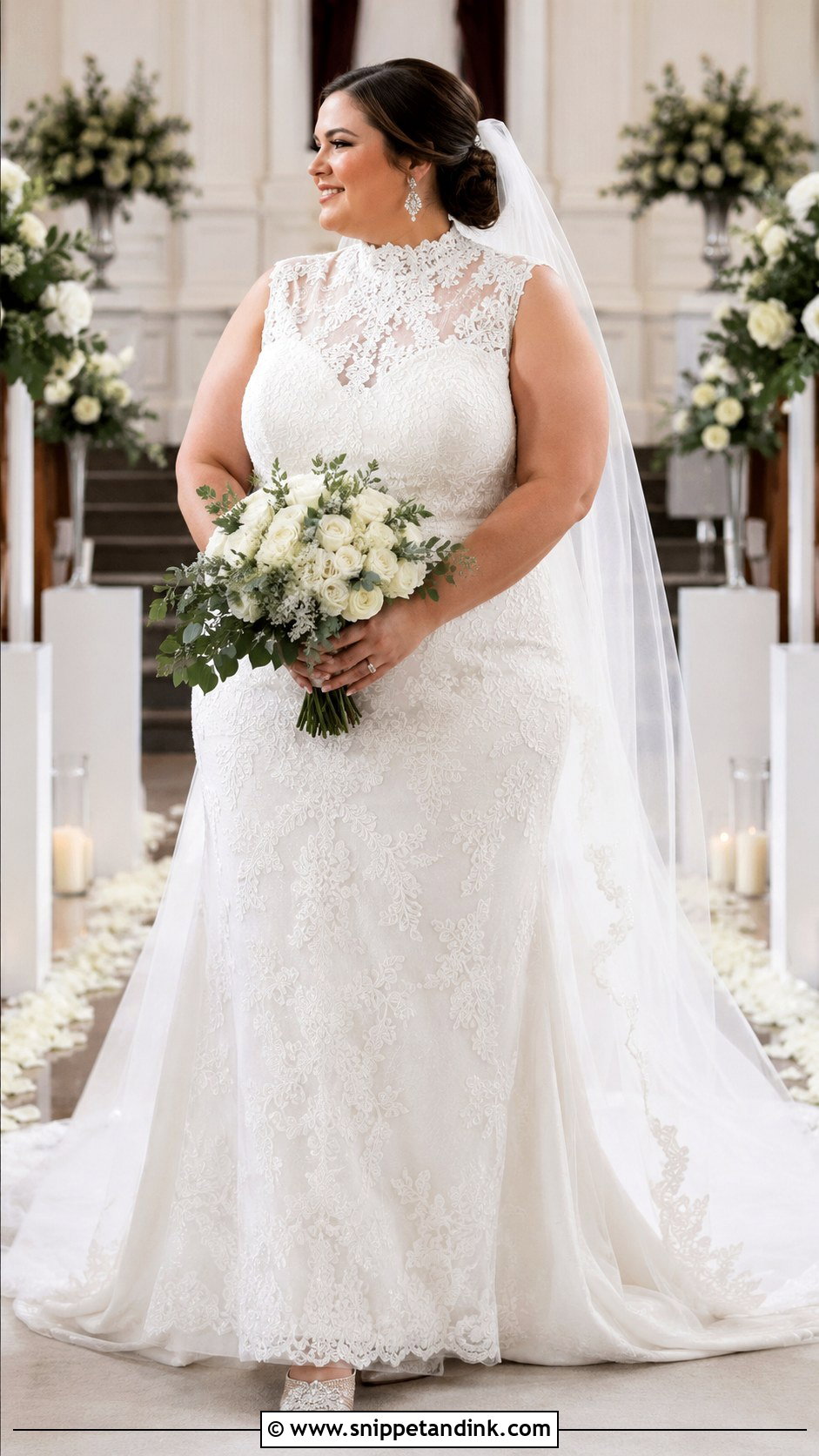 Plus Size High Neck Wedding Dress With Low Bun - Snippet and Ink - 25 Unique Plus Size Wedding Dresses