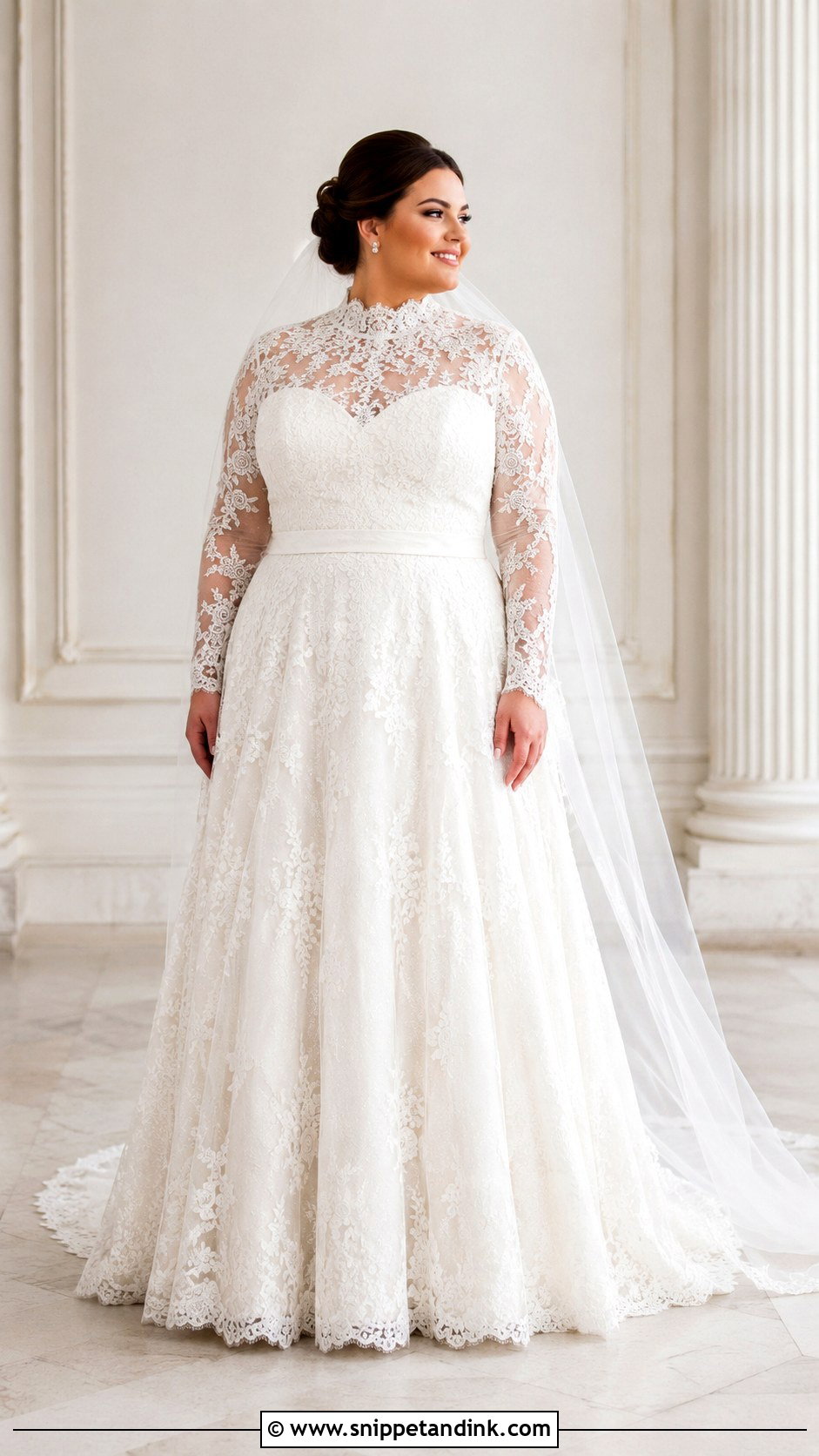 Plus Size High Neck Wedding Dress With Sleeves - Snippet and Ink - 25 Plus Size Wedding Dresses with Sleeves