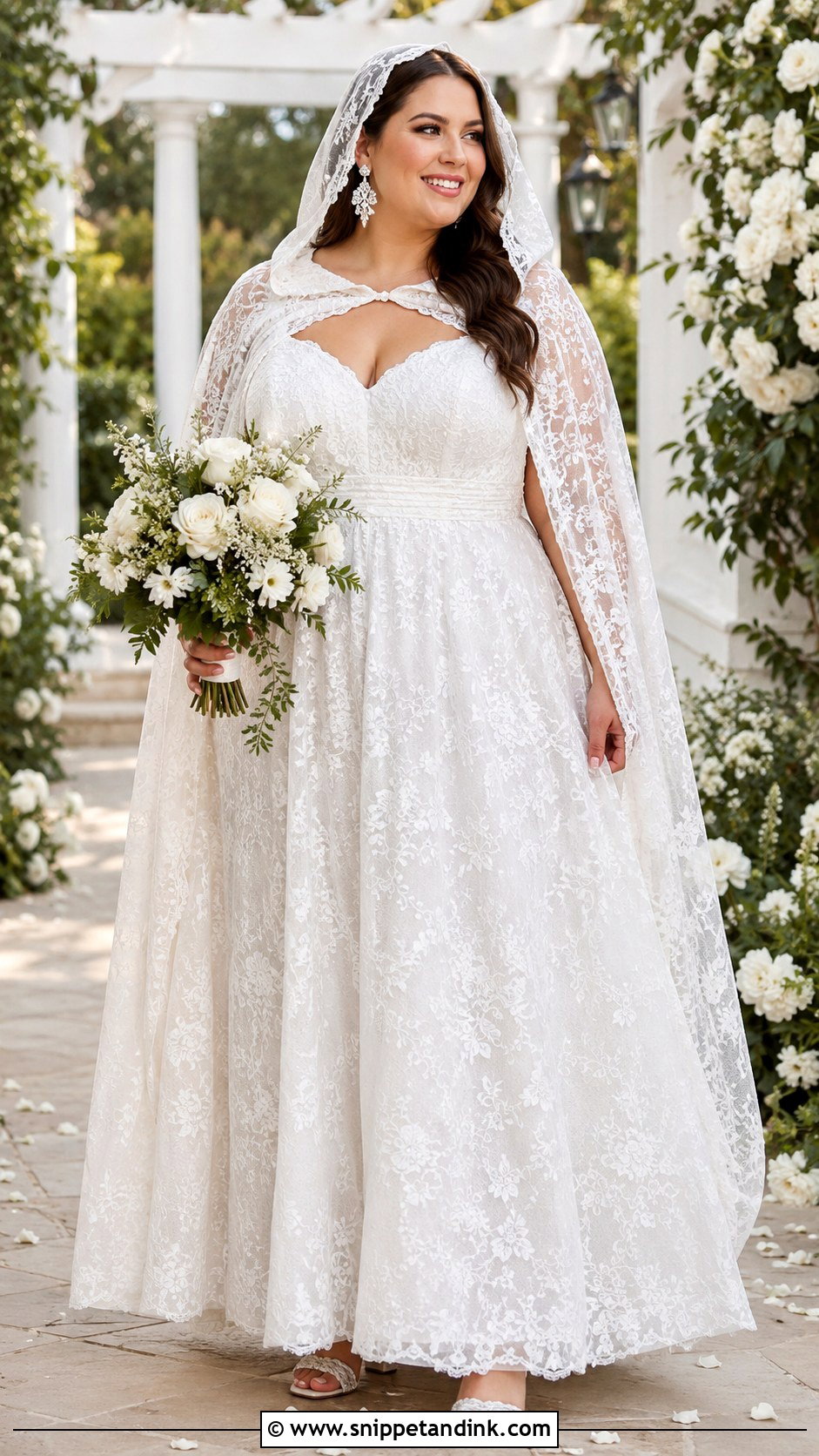 Plus Size Hooded Wedding Cape With Empire Waist Gown - Snippet and Ink - 20 Wedding Cape with Hood Ideas