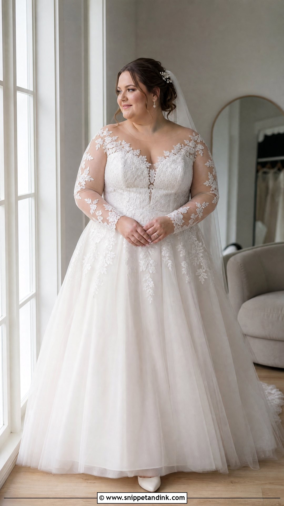 Plus Size Illusion Sleeve Ball Gown Wedding Dress - Snippet and Ink - 20 Plus Size Ball Gown Wedding Dresses